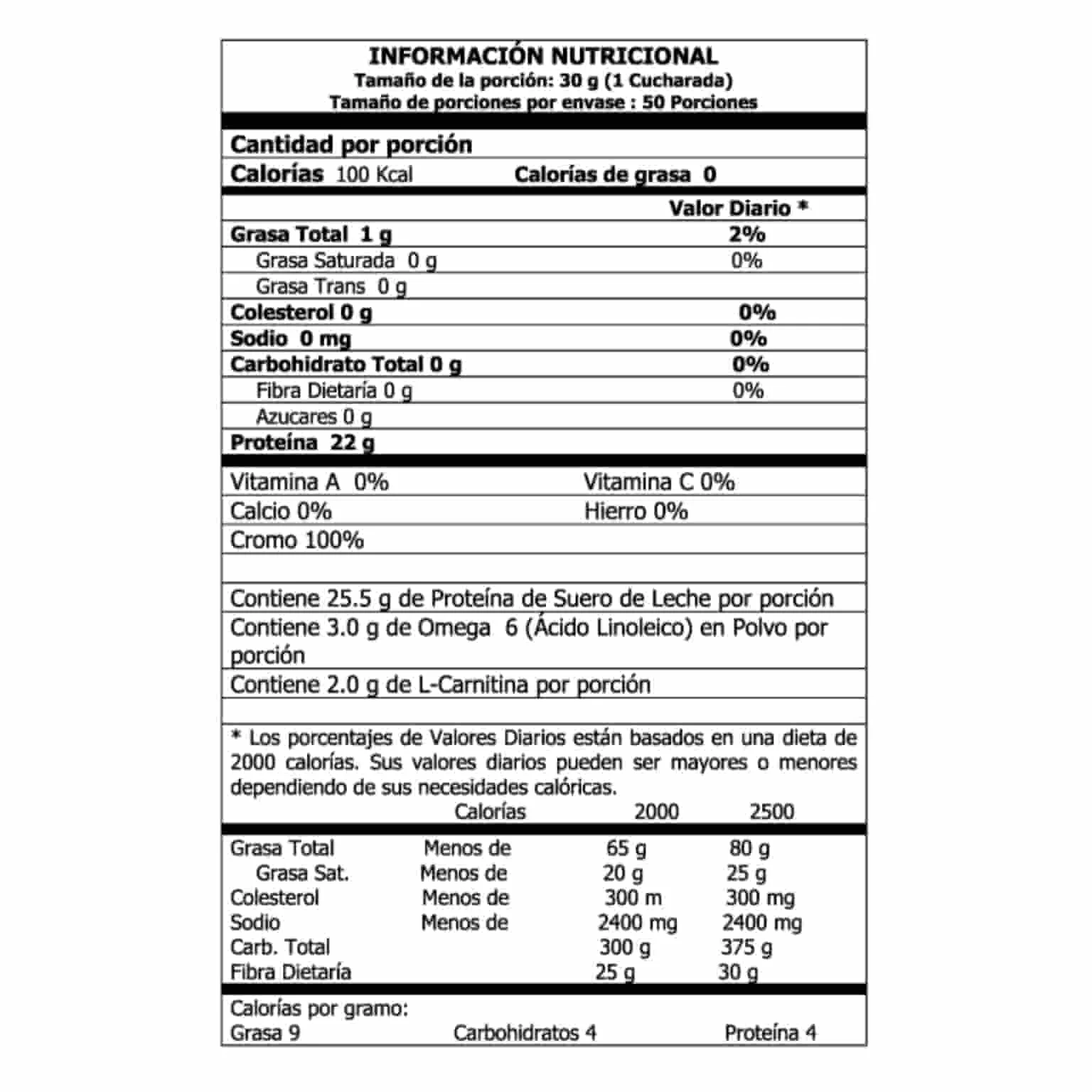 Zero 10 inside nutrition tabla nutricional