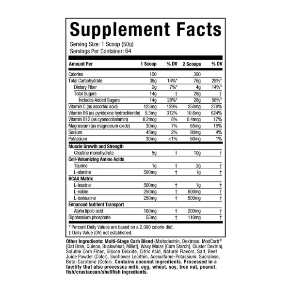Cell tech 6lb Tabla nutricional